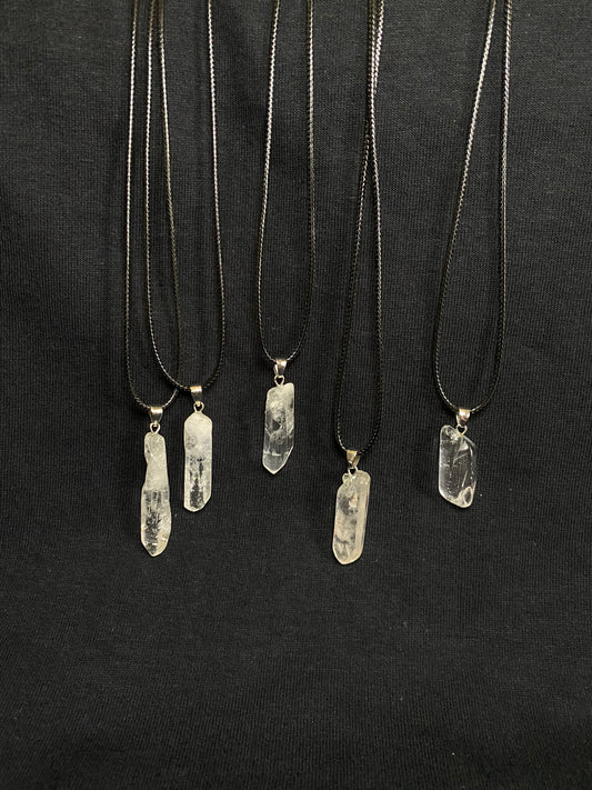 raw clear quartz point necklace